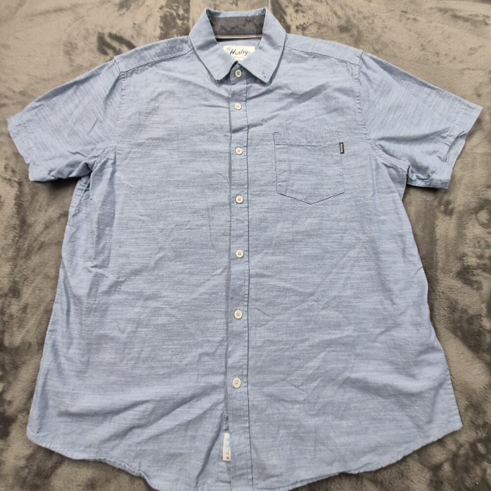 Hurley Shirt Mens Large Blue Slub Button Down Short Sleeve The Standard Chambray